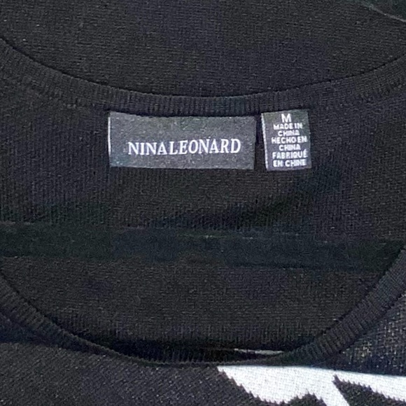 NINA LEONARD Floral Sweater Dress Black/White Long Sleeve Size Medium - Picture 5 of 9